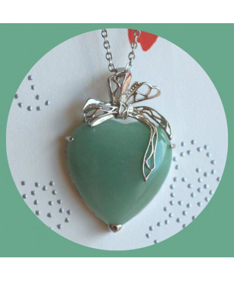 Pendentif Cœur enrubanné en Aventurine