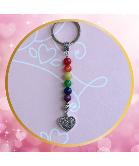 Porte-clefs Cœur et Arc en ciel en Agate et Lapis Lazuli