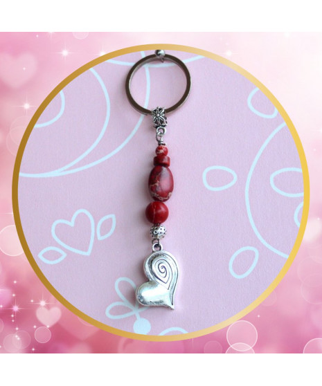Porte-clefs Cœur en Jaspe rouge