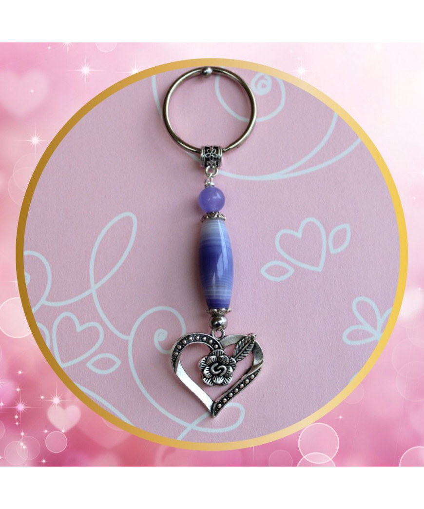 Porte-clefs Cœur en Agate Violette