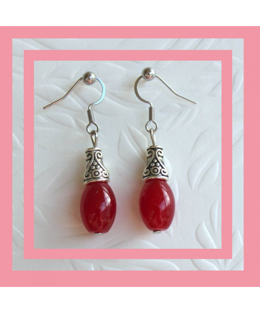 Boucles d'oreilles en  Agate rouge