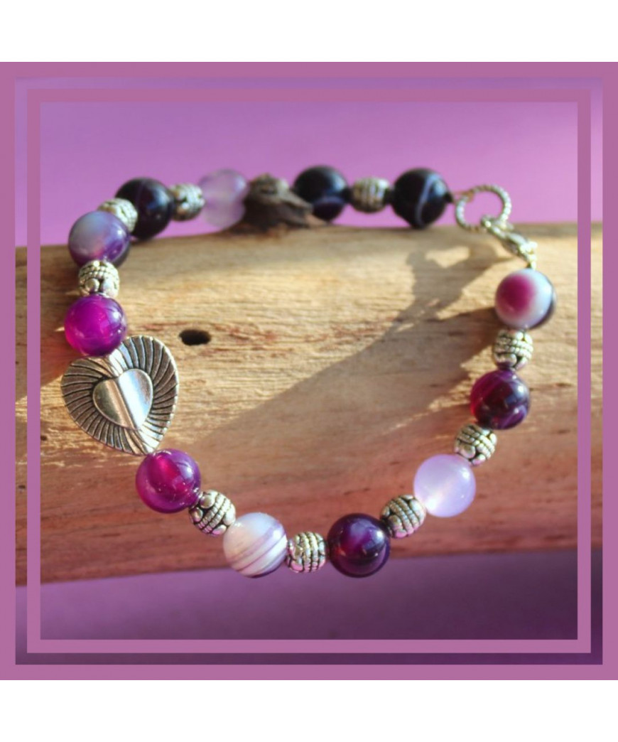 Bracelet Cœur en Agate violette