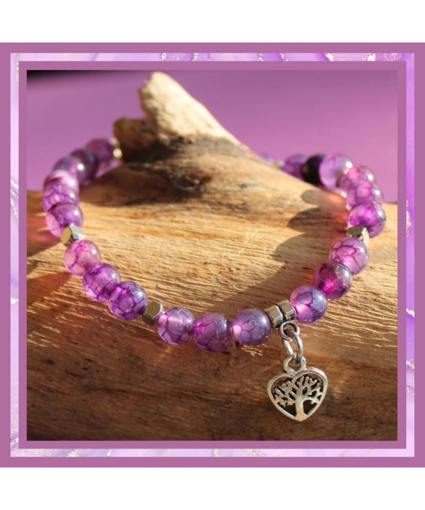 Bracelet Cœur en Agate violette