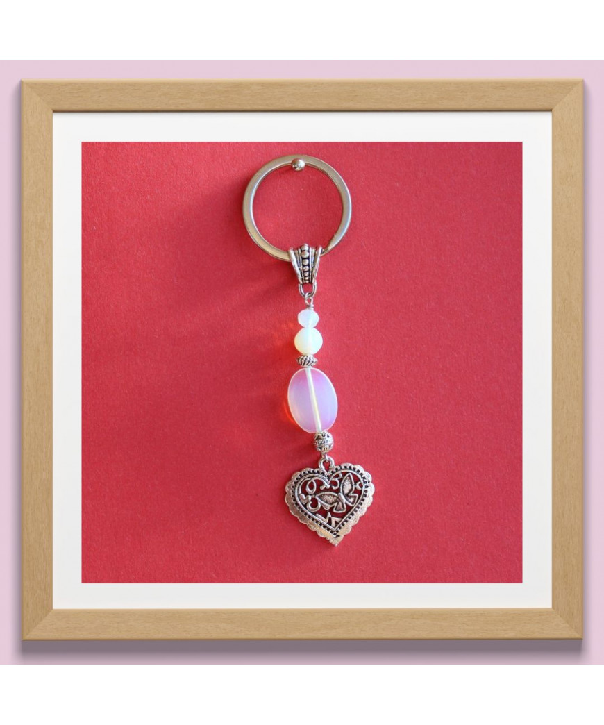 Porte-clefs Cœur en Pierre de Lune