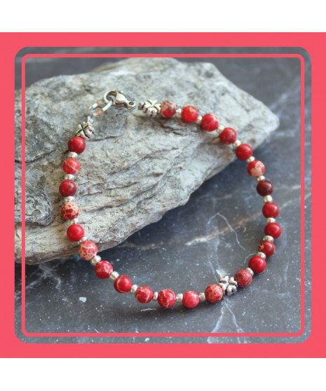 Bracelet Trèfles en Jaspe Sédiments d'Océan rouge
