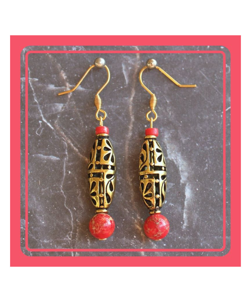 Boucles d'oreilles en Jaspe Sédiments d'Océan rouge