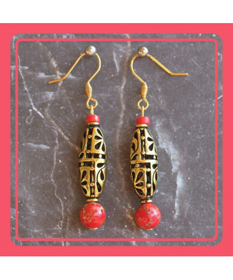 Boucles d'oreilles en Jaspe Sédiments d'Océan rouge