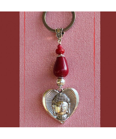Porte-clefs Cœur de Bouddha en Jade rouge