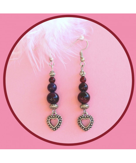 Boucles d'oreilles Cœurs en Agate violette