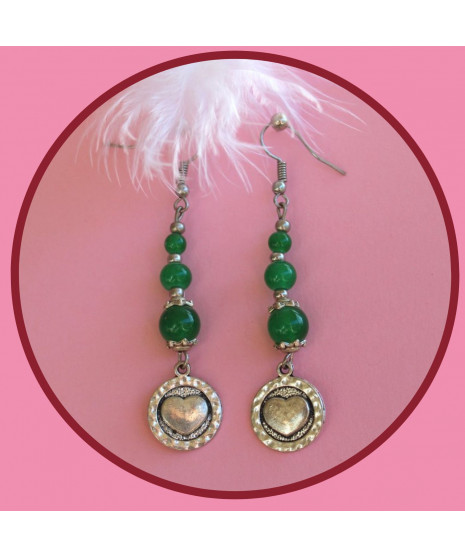 Boucles d'oreilles Cœurs en Jade vert