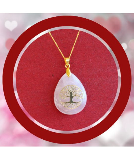 Pendentif  Arbre de vie en Quartz rose