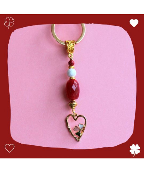 Porte-clefs Cœur Agate, Howlite et Jaspe