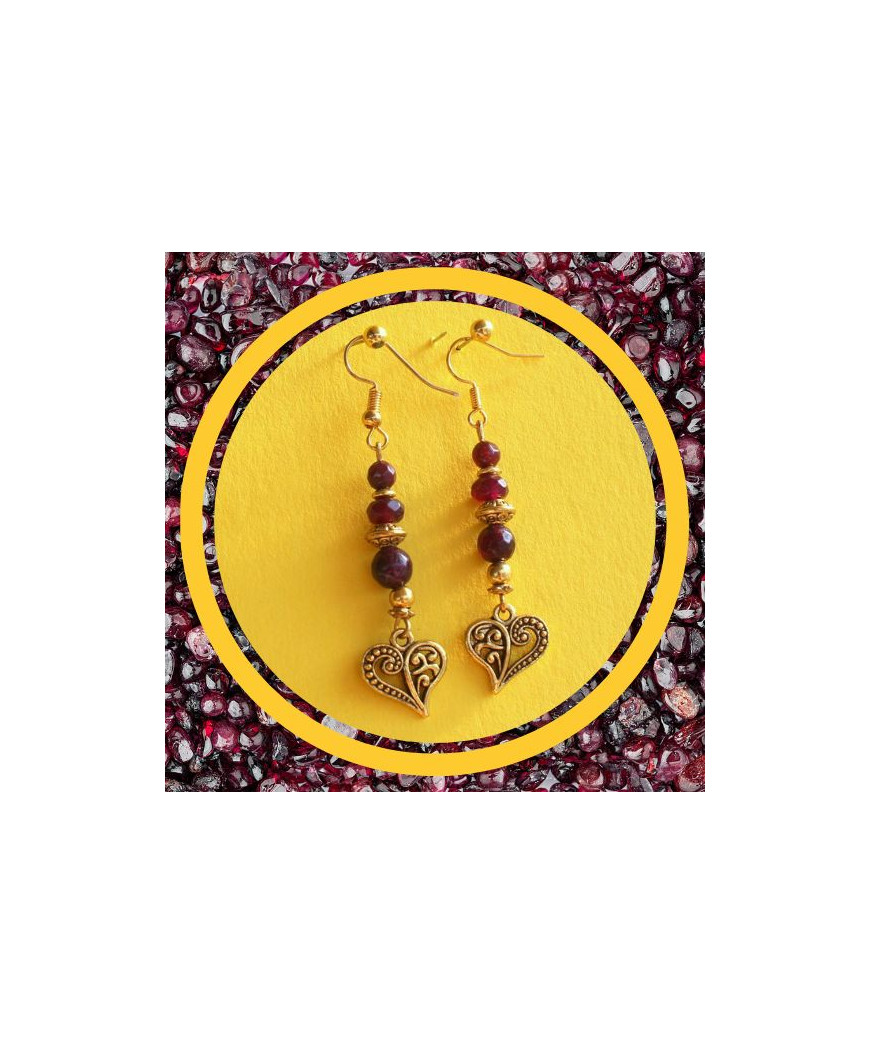 Boucles d'oreilles Cœur en Grenat
