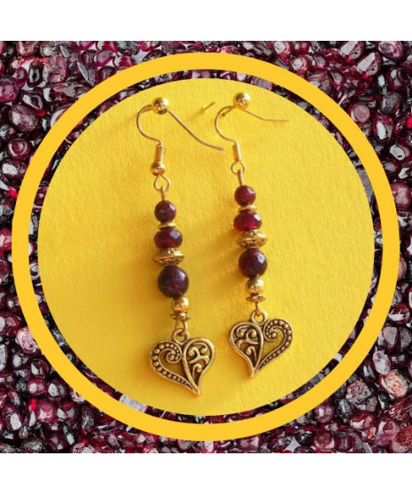 Boucles d'oreilles Cœur en Grenat