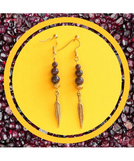Boucles d'oreilles Plumes en Grenat
