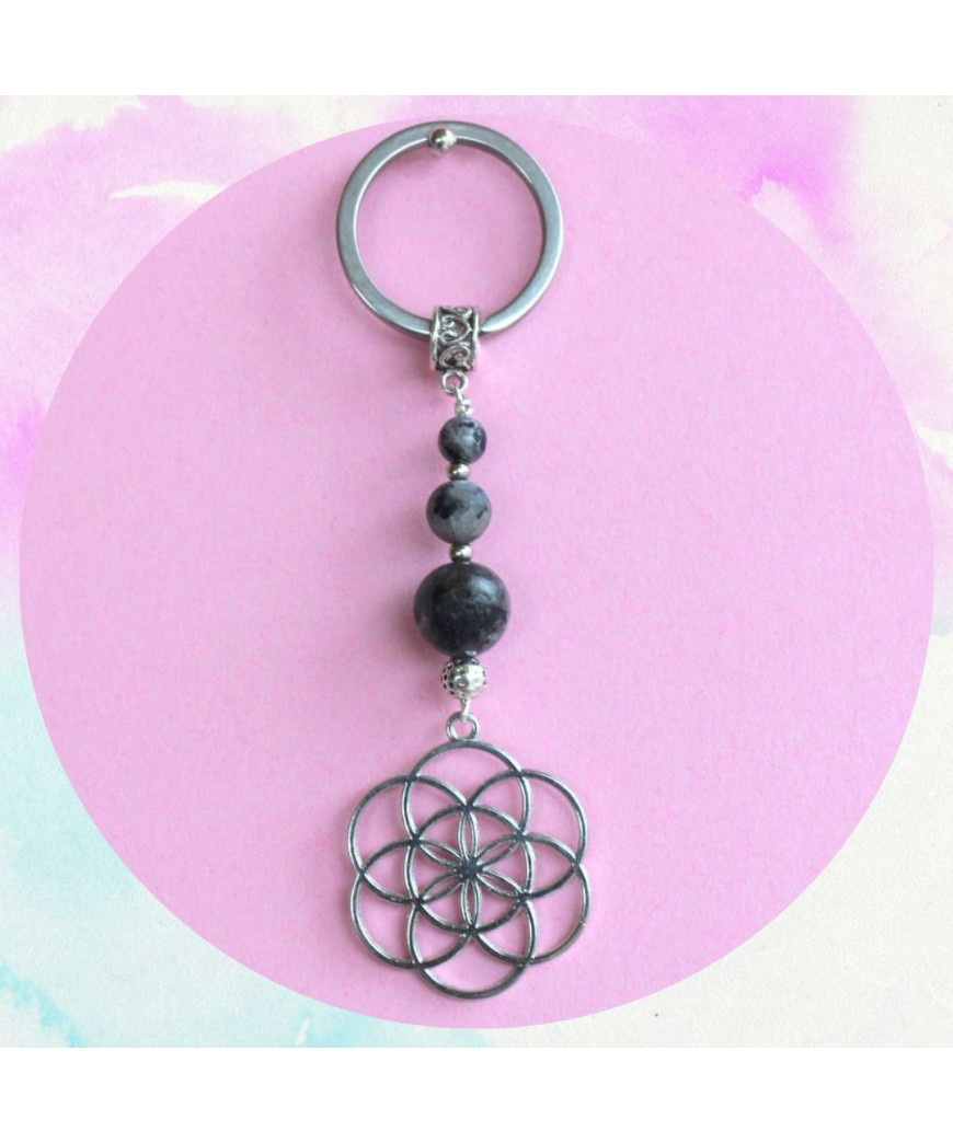 Porte-clefs Fleur de vie en Labradorite