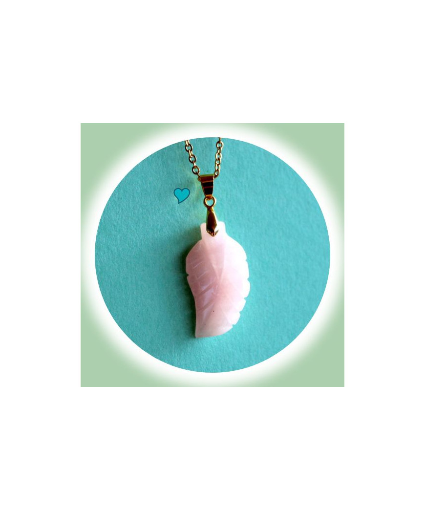 Pendentif Feuille en Quartz rose