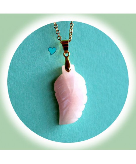 Pendentif Feuille en Quartz rose