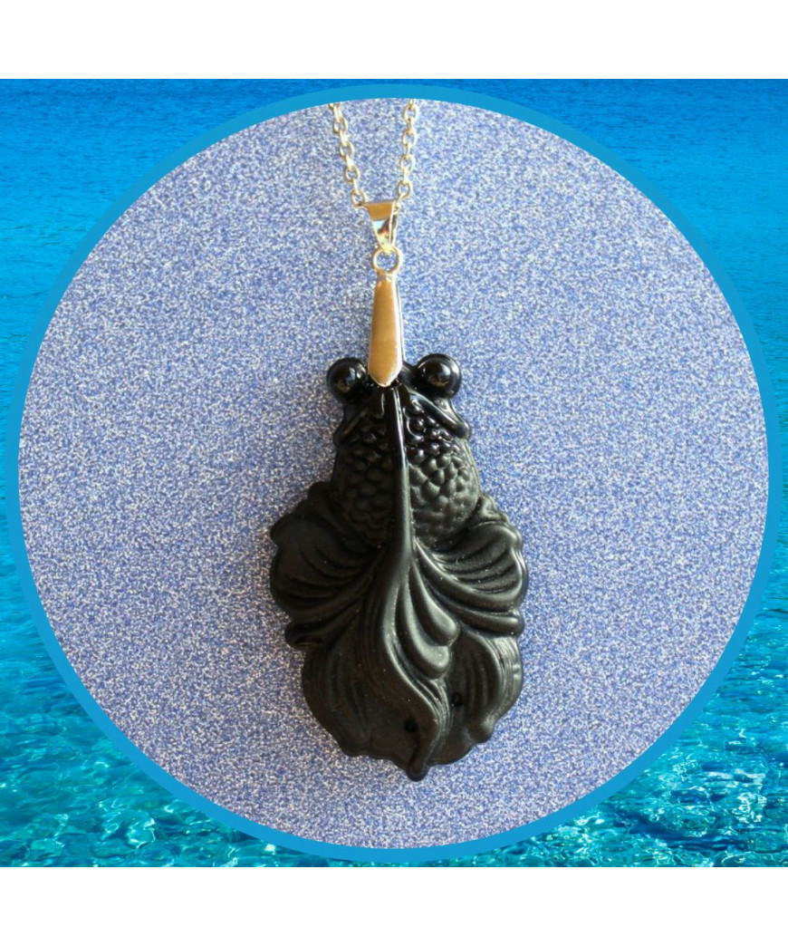 Pendentif Poisson en Obsidienne noire