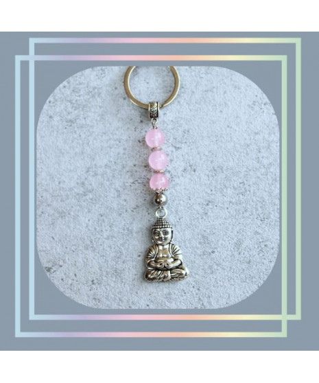 Porte-clefs Bouddha en Quartz rose