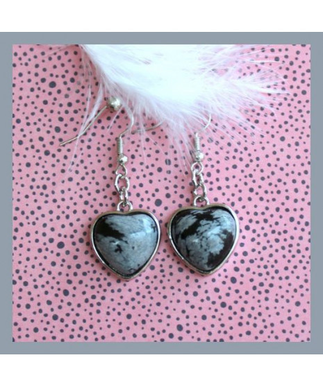 Boucles d'oreilles en Obsidienne flocons de neige