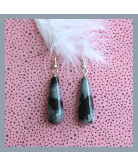 Boucles d'oreilles en Obsidienne flocons de neige