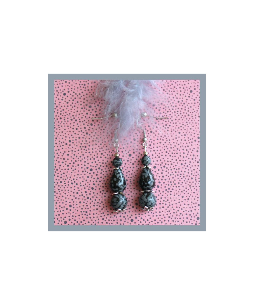 Boucles d'oreilles en Obsidienne flocons de neige