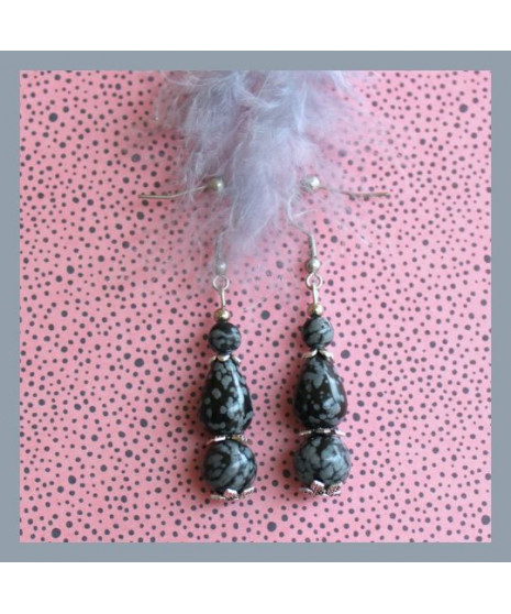 Boucles d'oreilles en Obsidienne flocons de neige