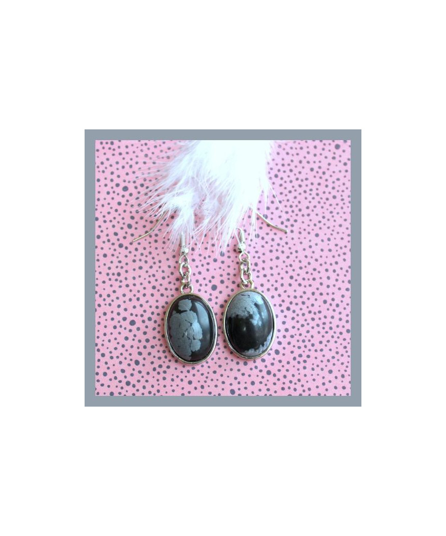 Boucles d'oreilles en Obsidienne flocons de neige