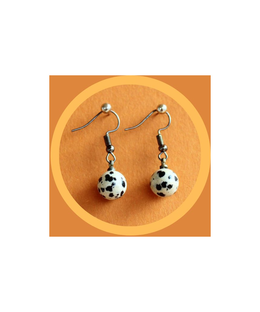 Boucles d'Oreilles boules en Jaspe dalmatien