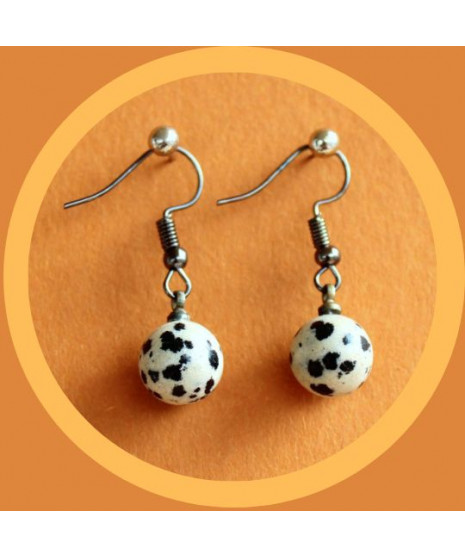 Boucles d'Oreilles boules en Jaspe dalmatien