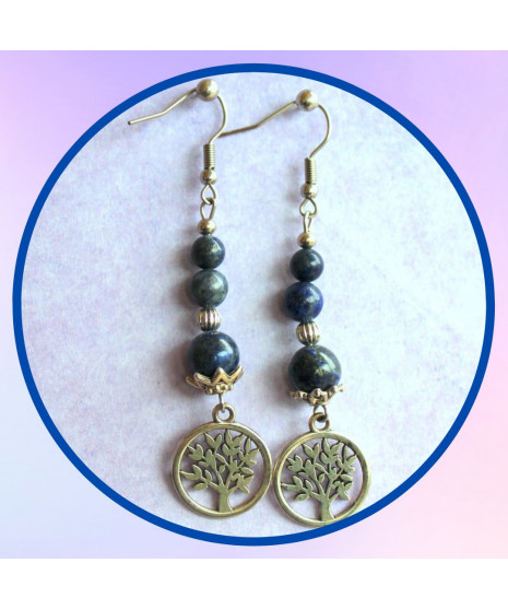 Boucles d'oreilles Arbre de vie en Lapis Lazuli