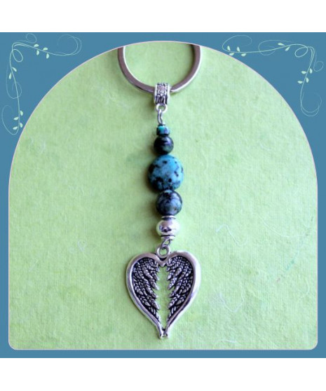 Porte-clefs Cœurs Ailes d'Ange en Turquoise africaine