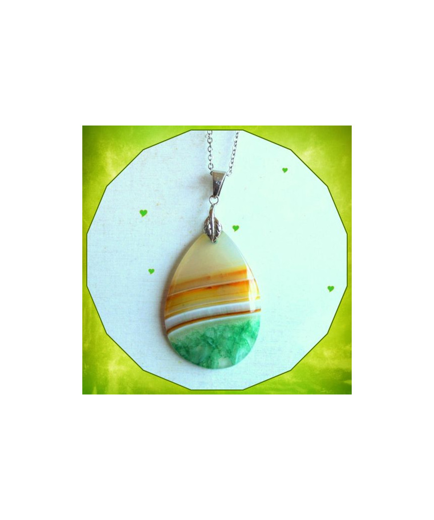 Pendentif Agate vert, jaune et orange