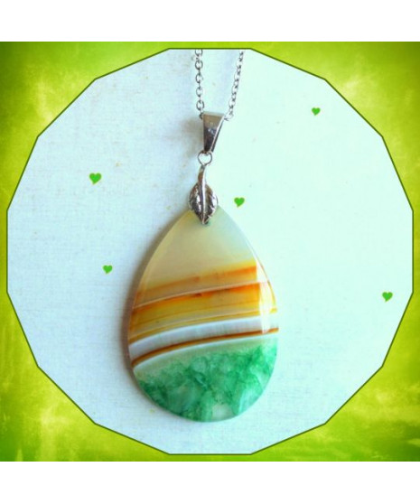 Pendentif Agate vert, jaune et orange