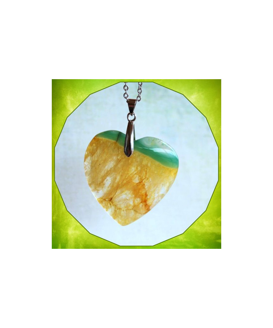Pendentif Cœur Agate vert et jaune