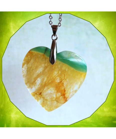 Pendentif Cœur Agate vert et jaune