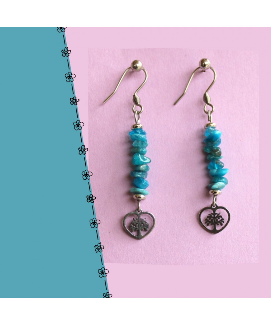 Boucles d'oreilles Cœurs Arbre de vie en Apatite