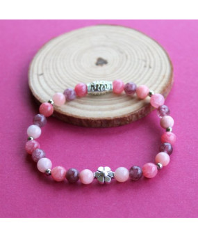 Bracelets Duo Fleur en Lépidolite, Rhodochrosite et Jade