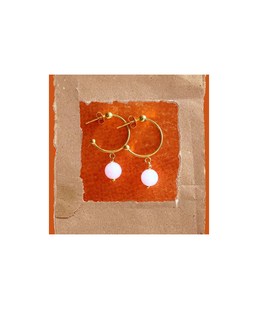 Boucles d'oreilles créoles en Kunzite