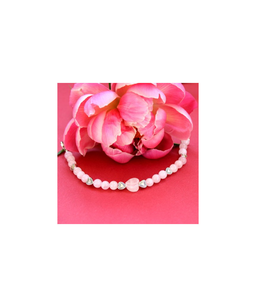 Bracelet Cœurs en Quartz rose