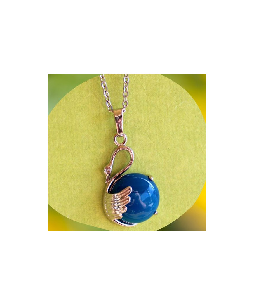 Pendentif Cygne en Agate bleue