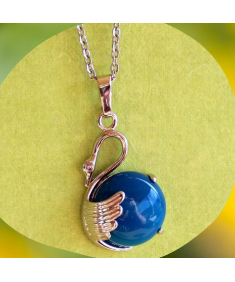 Pendentif Cygne en Agate bleue