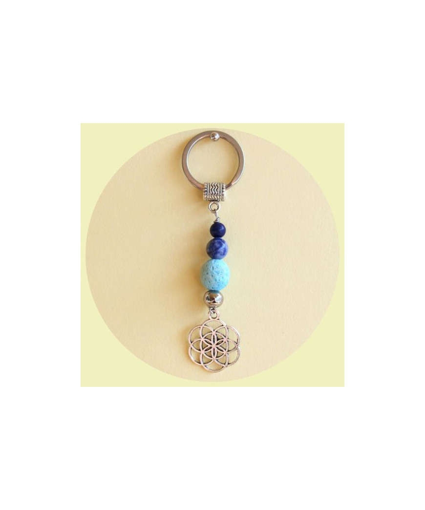 Porte-clefs Fleur de vie bleu