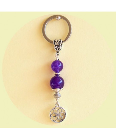 Porte-clefs Fleur de vie en Améthyste