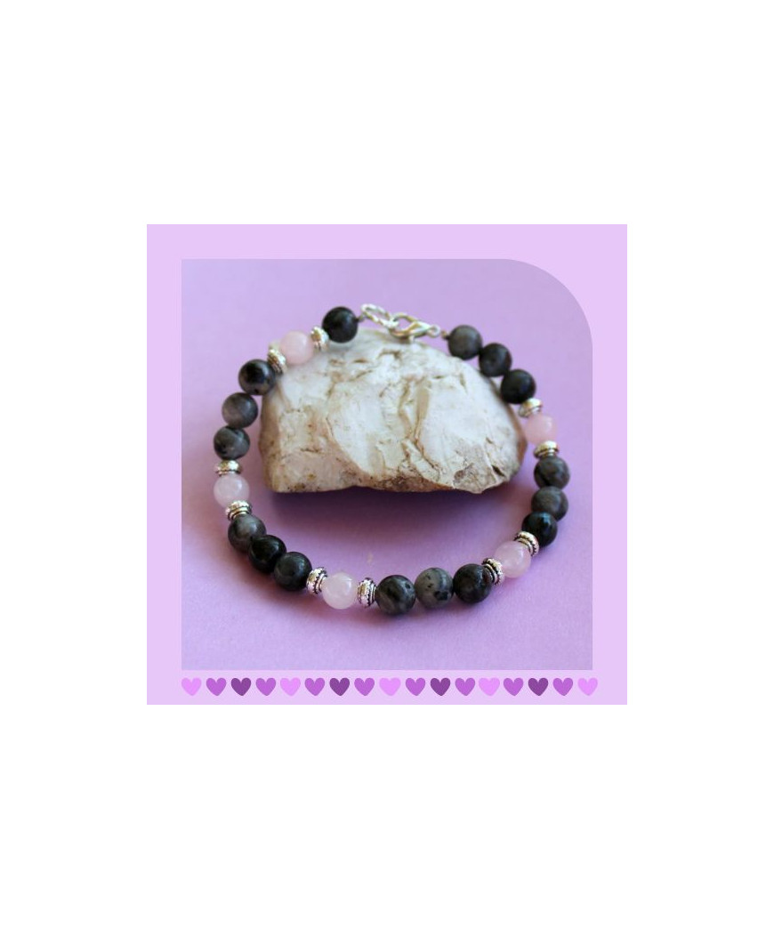 Bracelet en labradorite et en Quartz rose