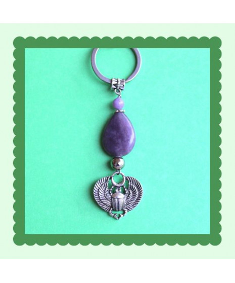 Porte-clefs Scarabée égyptien en Lépidolite