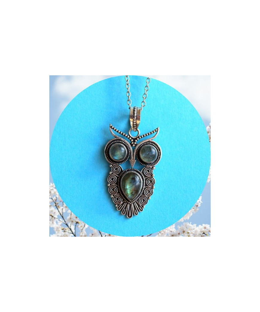 Pendentif Chouette en Labradorite