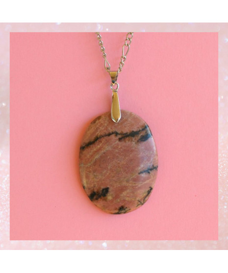 Pendentif ovale en Rhodonite