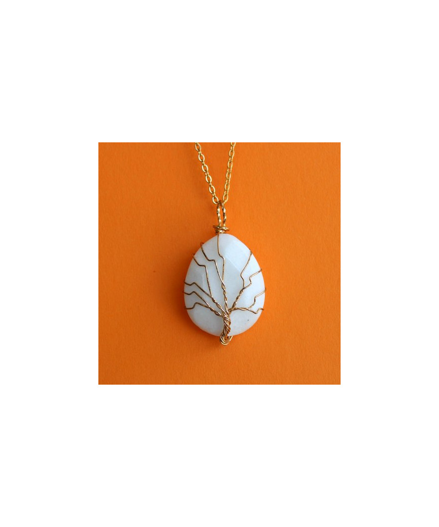 Pendentif Arbre de Vie blanc en Agate blanche